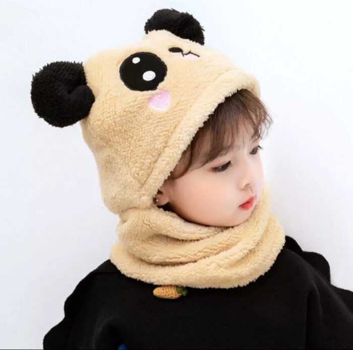 Kids Winter Panda Cap Wool Cap With Neck Warmer Attached.  KIDS WOOL CAP Cartoon Panda Baby - Image 2