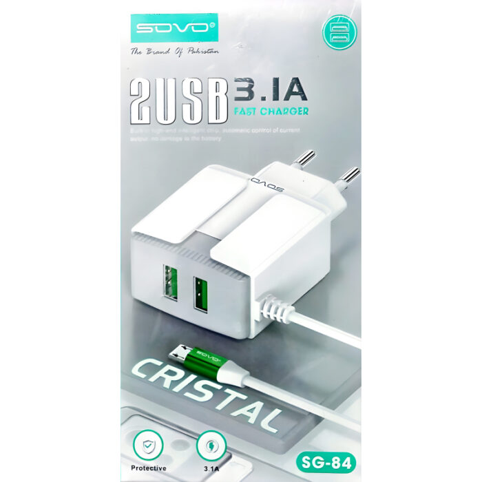 SOVO SG-84 Crystal 3.1-Amp 2USB High Quallity Micro Cable Fast Charger - Image 4