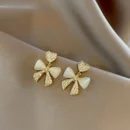 Heart Bow Zircon Korean Earring  for Women(Golden)