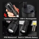 Ruilang  Portable Rechargeable Powerful LED Flashlight, Aluminum Alloy Zoom Flashlight