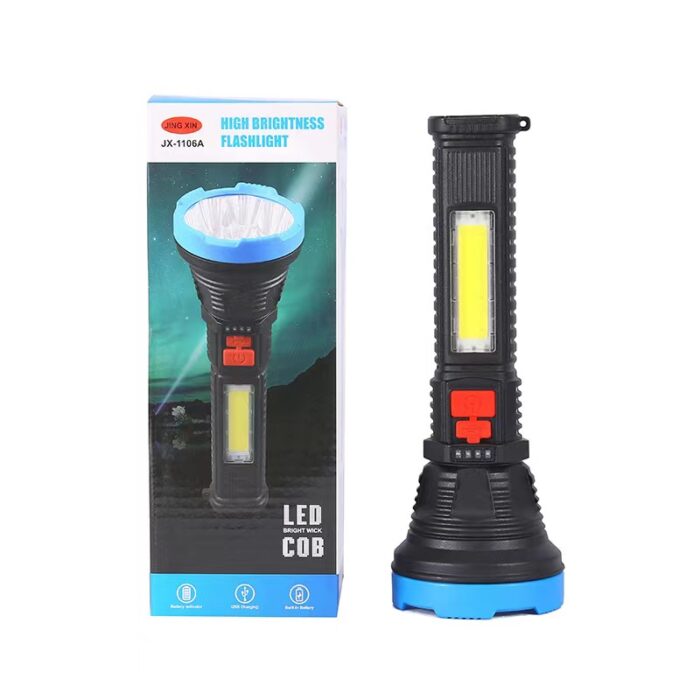 JX-1106C High Brightness Flashlight USB Charging w/ Cord Portable Durable Lamp (random color)