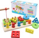 Wooden Fishing Four Post | Geometric Shape Sorter With Magnetic Fishing Game (Random color)