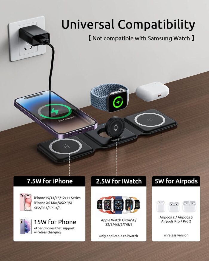 3 in 1 Foldable Wireless Charger Fast Magnetic Travel Wireless Charging Pad (random color) - Image 4