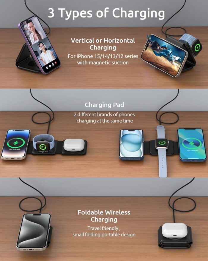 3 in 1 Foldable Wireless Charger Fast Magnetic Travel Wireless Charging Pad (random color) - Image 2