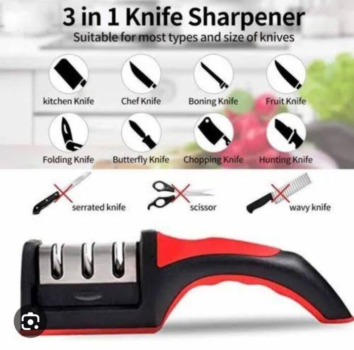 3 in 1 Manual Knife Sharpening Kitchen Accessories Manual Stainless Steel 3 Stage Kitchen Handheld Knife Sharpener - Image 6