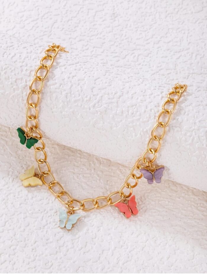 Elegant Multi Color Butterfly Chain Material Alloy /Beautiful Chain Necklace with Butterfly charms (Random Colors) - Image 3