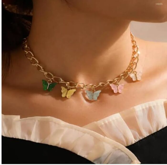 Elegant Multi Color Butterfly Chain Material Alloy /Beautiful Chain Necklace with Butterfly charms (Random Colors)