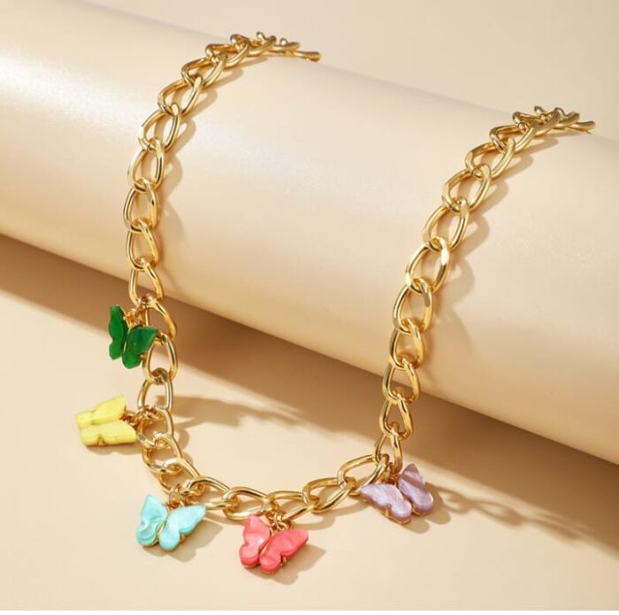 Elegant Multi Color Butterfly Chain Material Alloy /Beautiful Chain Necklace with Butterfly charms (Random Colors) - Image 4