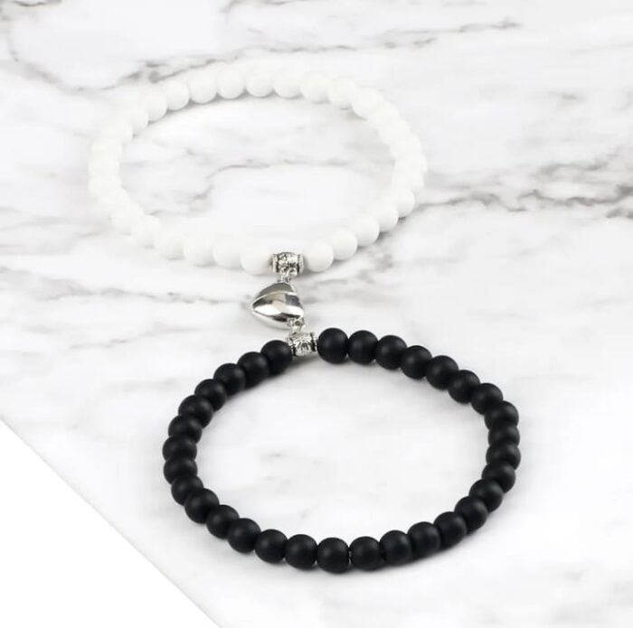 Pack of 2  Beads Black And White Couple Bracelet