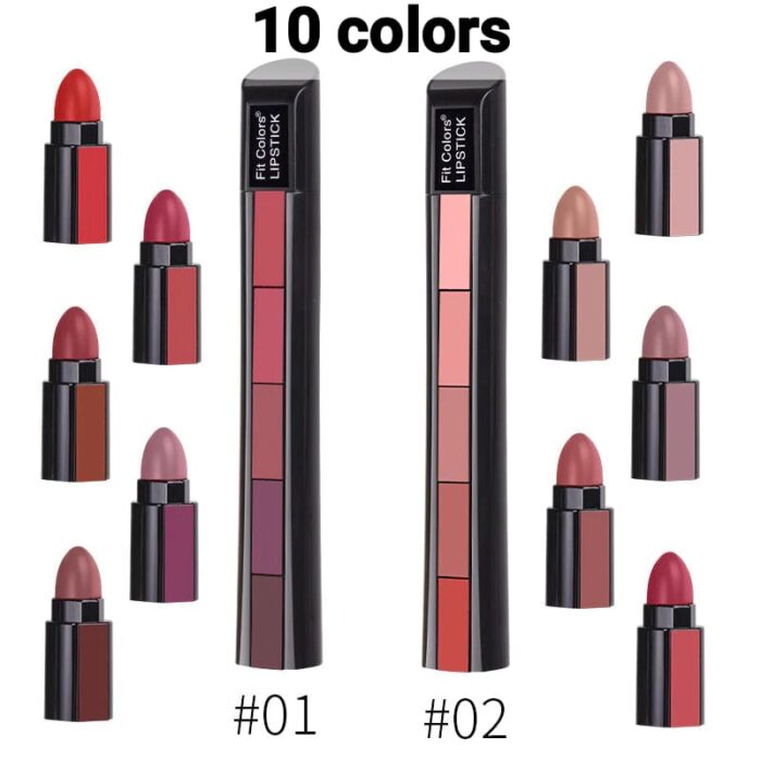 ( pack of 2 ) 5-in-1 Lipstick  | Five Shades In One| Long Lasting, Matte Finish| - Image 2