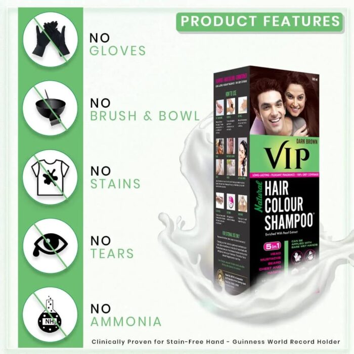 VIP Hair Colour Shampoo for Men and Women, 180ml, - Image 3