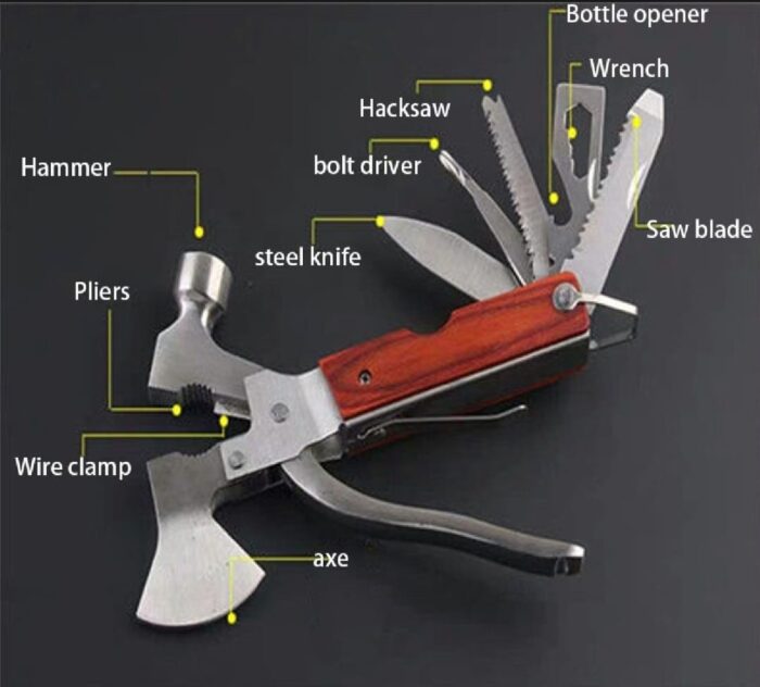 9 in 1 Stainless Steel Screwdriver Hatchet Axe Hammer Plier Pocket Hand Tool Portable Folding Outdoor Multi tool - Image 4