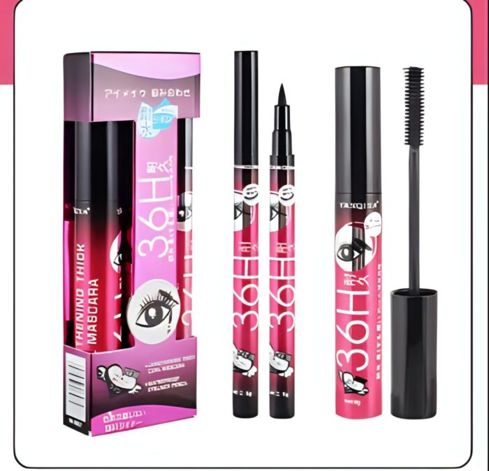 YANQINA Black Liquid Eyeliner + 3D Mascara (2 in 1)  Quick Drying Waterproof Non-smudge Eye Liner Pencil Makeup Set