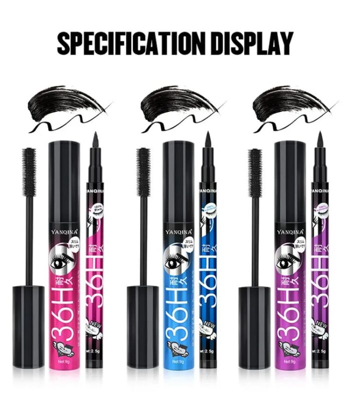 YANQINA Black Liquid Eyeliner + 3D Mascara (2 in 1)  Quick Drying Waterproof Non-smudge Eye Liner Pencil Makeup Set - Image 4