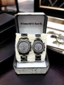 stone style Couple Watch Round Shape Stainless Steel For Men And Women Black