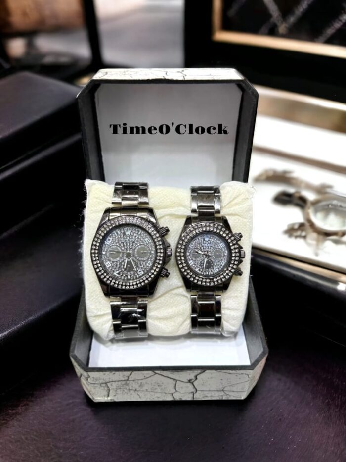 stone style Couple Watch Round Shape Stainless Steel For Men And Women Black - Image 2