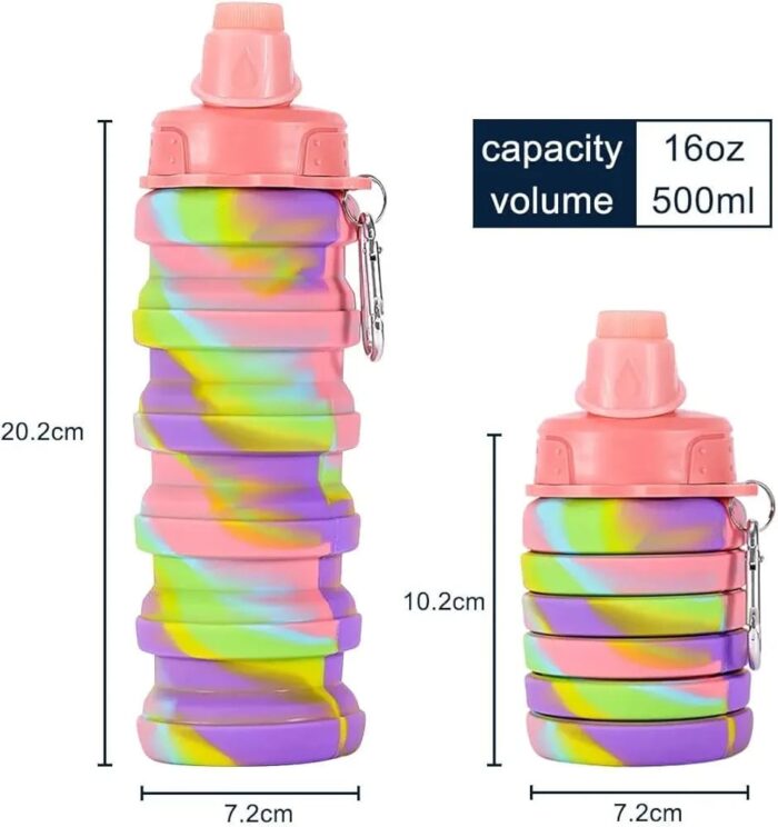 Expandable Silicone Sipper Water Bottle for Sports, Trekking, Cycling, Gym, School Water Bottle with Snap Hook 500 Ml (random color) - Image 7