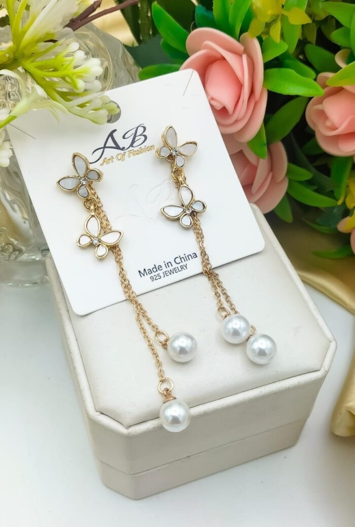 Unique Design Elegant Delicate Pearl Butterfly Tassel Earrings Women Jewelry Wedding Party Fine Gifts