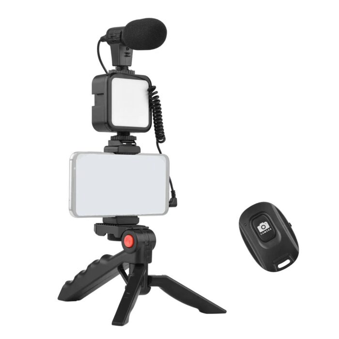 Vlogging Video Making Kit With Light, Table Tripod Stand, Microphone, Phone Holder, Bluetooth RemoteSmart Phone Vloging Kot - Image 4