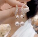 S Shape Crystal Leaf Drop Elegant Pearl Zircon Korean Earing