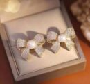 Korean  Elegant Zircon Bow style Earrings Pearl style Bow Earrings For Girls