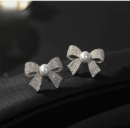 Korean  Elegant Zircon Bow style Earrings Pearl style Bow Earrings For Girls