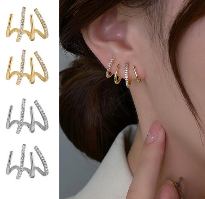 W Shape Zircon Korean Earring Cuff Earrings that Look Like Multiple Piercings for Women - Image 4