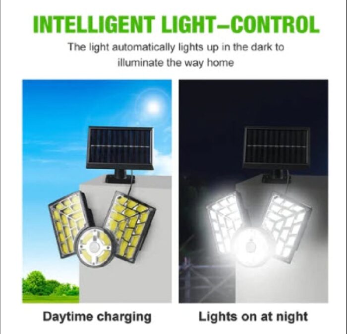 LED Solar Wall Lamp 3-headed Split Outdoor Garden Courtyard Lamp with Solar Plate Human Body Induction Night Light garage lighting street lamp - Image 5