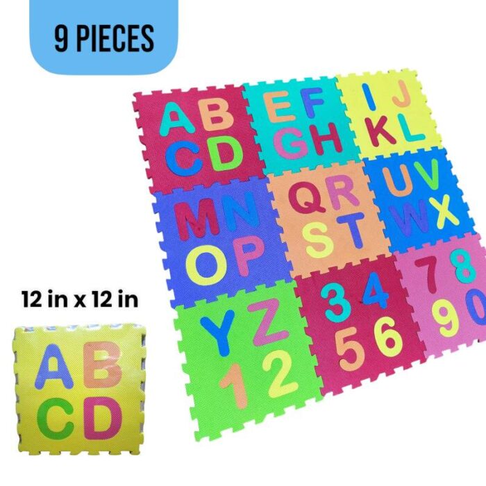 9mm Puzzle 9 PCS ABC-123 | Interlocking  Play Tile | Alphabets Foam Puzzle Mat for Childrens (Random color)