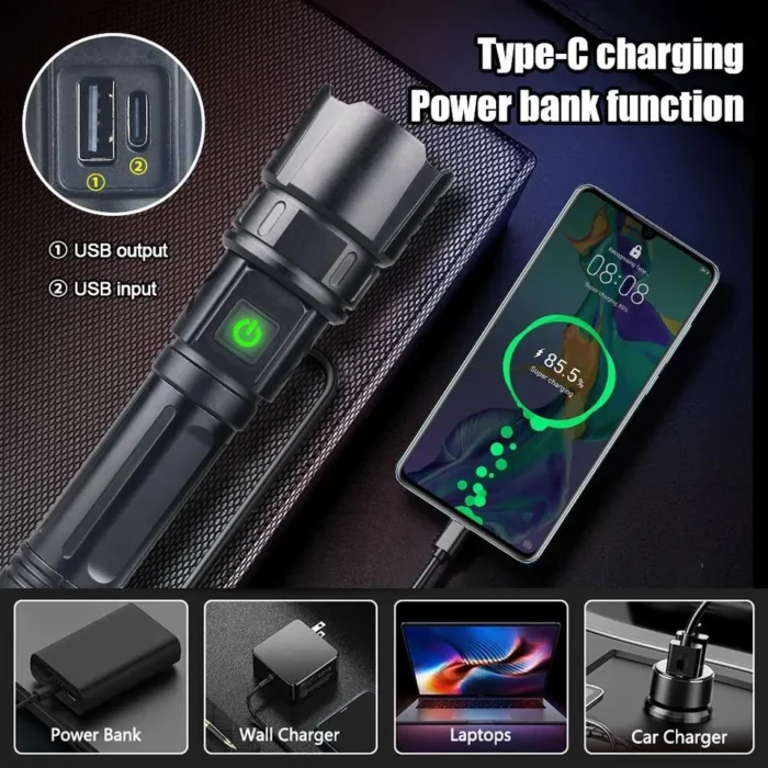 super Powerful 2-in-1 Emergency Flashlight torch & Charging Bank Waterproof LED 2210long range flashlight - Image 6