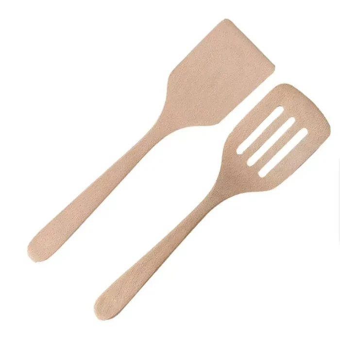 4Pcs Wooden Bamboo Utensil Set Spoon Ladle Slotted Turner Food Tongs Cooking - Image 6