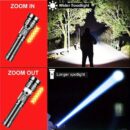 Portable LED flashlight, 3 light intensity modes, USB,