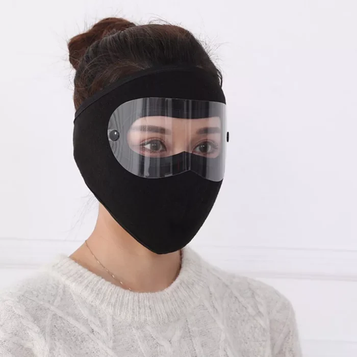 Windproof Anti Dust Full Face Masks Cycling Ski Breathable Masks Eye HD Anti Fog Goggles Hood Cover Winter Warm Hat Caps (black color)