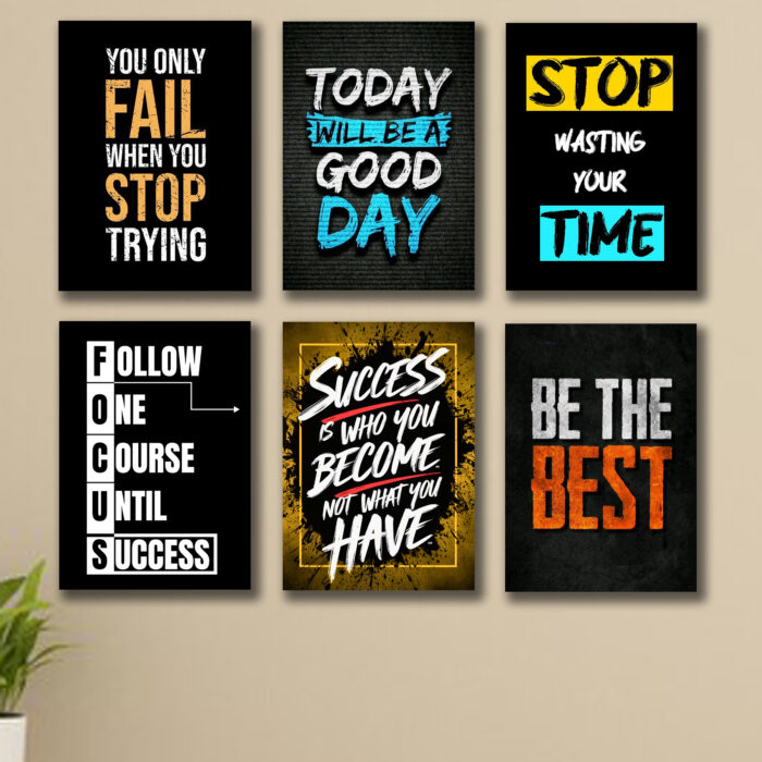 set of 6 Motivational wooden canvas frames for wall decore / sticky phototiles frames